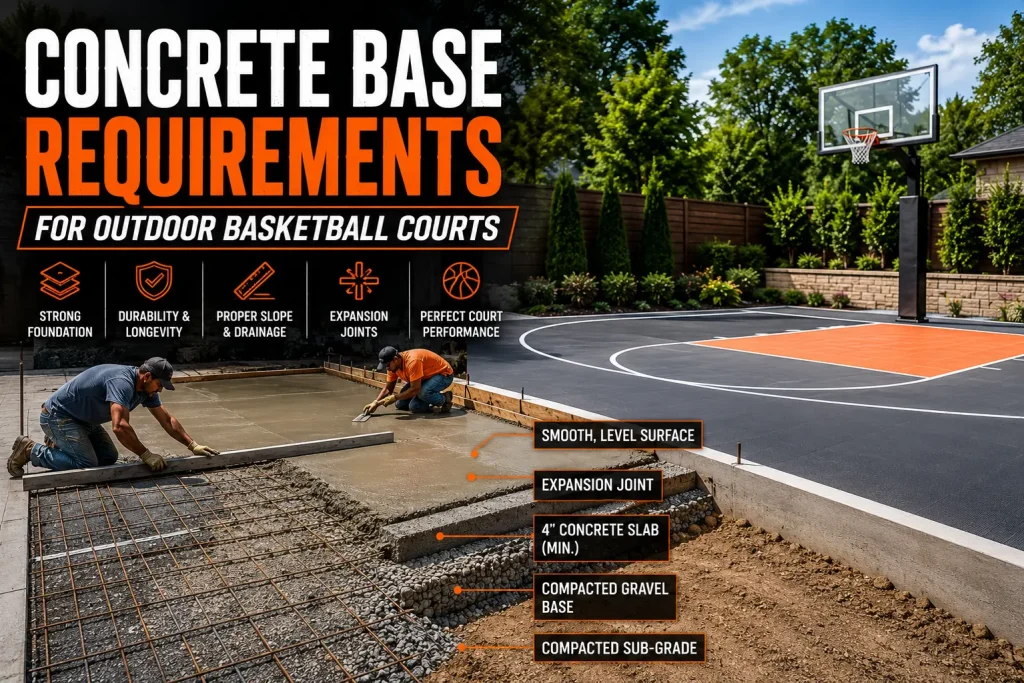 concrete base requirements for outdoor basketball courts
