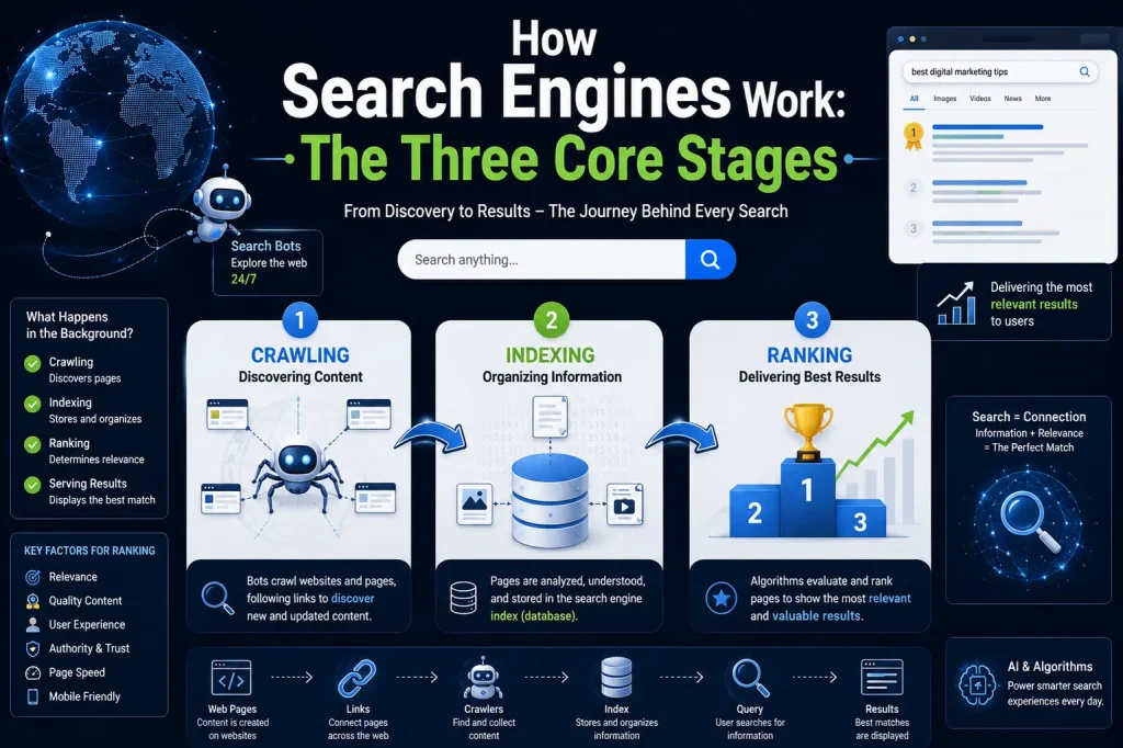 how search engines work the three core stages