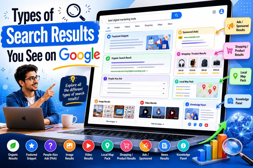 types of search results you see on google